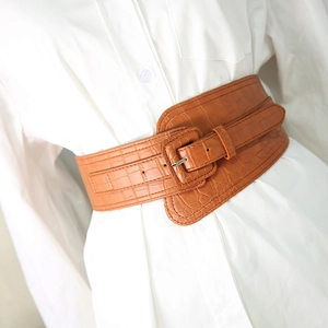 Women Vintage Crocodile Pattern Wide Waist Belt PU Leather Corset Belt With Alloy Pin Buckle Fashion Slimming Cinch Belt