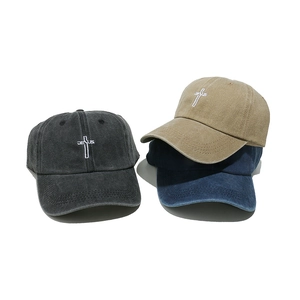 Washed vintage baseball cap with Jesus cross embroidery in multiple colors