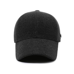 Men's dark gray thickened wool baseball cap with ear flaps for winter outdoor warmth