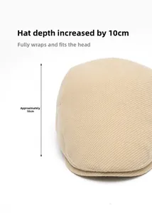 Detailed side view showing the 10cm depth of this beige wool beret newsboy cap
