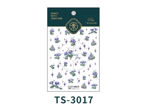 Détail d'autocollants 5D en relief pour ongles avec fleurs violettes et motifs étoilés