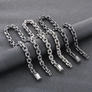 Men Stainless Steel Necklace Retro Hammered Texture Industrial Punk Style Heavy Box Chain Neckwear For Men