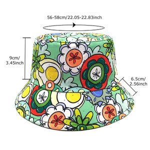 Floral print sun bucket hat with 56-58cm head circumference size specifications
