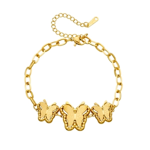 Minimalist gold plated stainless steel bracelet featuring three vintage butterfly charms