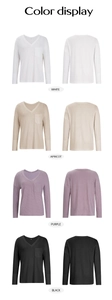 Options de couleurs pour hauts à col en V et manches longues en blanc, abricot, violet et noir