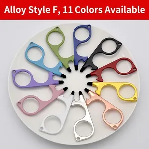 Multi-color zinc alloy non-contact door opener tool with stylus tip in 11 vibrant colors