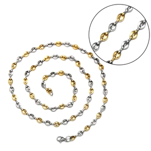 Minimalist 5mm stainless steel coffee bean necklace in dual-tone gold and silver finish