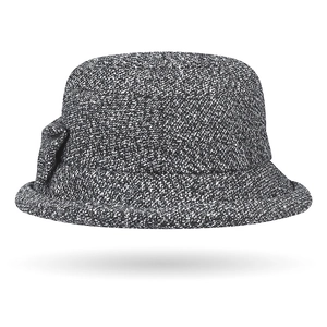 Women's autumn winter cloche hat with grey tweed texture and side bow decoration
