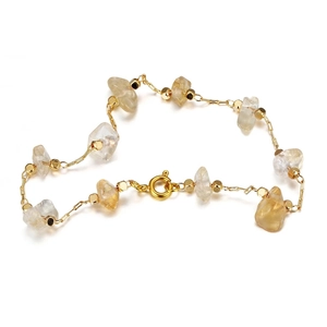 Golden stainless steel chain bracelet featuring light yellow translucent natural stones