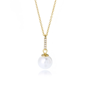 Minimalist S925 sterling silver gold plated necklace with white pearl and zircon stones