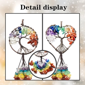 Tree of Life chakra crystal car hanging with natural stones in round and heart shapes