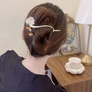 Retro cloud hair clip with orange persimmon charms and pearls for elegant styling