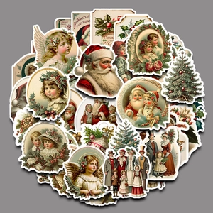 Set of 36 vintage Christmas stickers with Victorian Santa and angel motifs for DIY decor