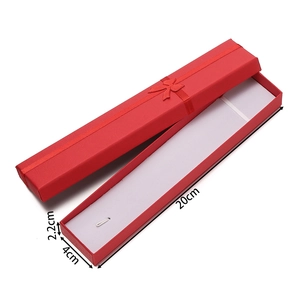 Red rectangle jewelry gift box with ribbon bow for necklaces, 20x4x2.2cm dimension