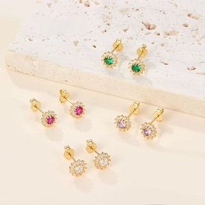 925 sterling silver sunflower stud earrings with colorful cubic zirconia and halo diamond design