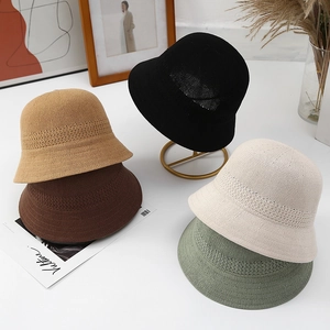 Damen Strick Anglerhut Baumwolle Atmungsaktiv Durchbrochen Sonnenschutz Faltbar Sommer Strand Japanischer Stil