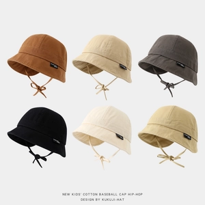 Baby Bucket Hat Cotton Wide Brim Adjustable Strap Sun Protection Breathable Solid Color For Infants Toddlers Kids