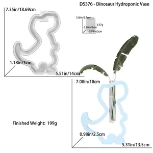 Detailed dimensions of 3D dinosaur silicone mold for hydroponic test tube vase DIY set