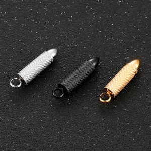 Men Bullet Pendant Necklace Knurled Stainless Steel Punk Hip Hop Military Style Titanium Steel Jewelry