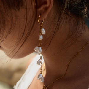 Stainless Steel Long Tassel Dangle Earrings With Artificial Baroque Pearls Gold Plated Elegant Hypoallergenic Jewelry For Women