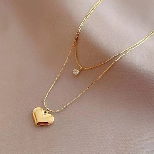 Collana Con Pendente A Cuore A Strati Acciaio Al Titanio Placcato Oro Con Zircone Catena Serpente Moda Da Donna
