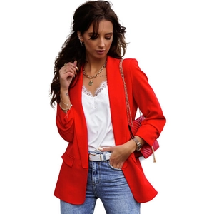 Blazer professionale da donna a maniche lunghe rosso con revers e tasche con patta laterali
