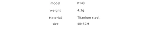 Specifications of titanium steel necklace Model P143 with weight 4.3g and size 40+5cm