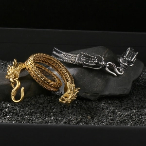 Vintage dragon scale chain bracelet for men in gold and silver stainless steel