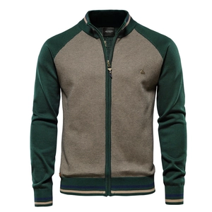 Gilet en maille pour homme avec col montant en vert et beige au design bicolore