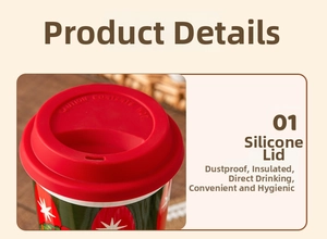 Detail of red silicone lid with sipping hole for the Christmas Santa coffee mug
