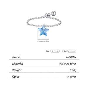 925 sterling silver soft chain ring with a 6mm blue star crystal pendant charm