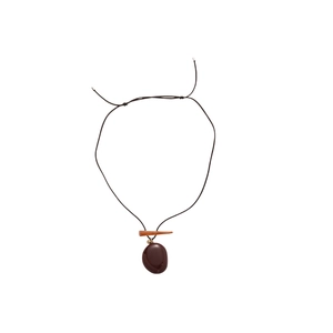Vintage resin wood bead mushroom pendant necklace with adjustable black wax cord
