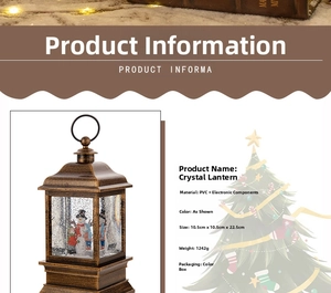 Close-up of vintage bronze Christmas water lantern with snowman scene and snowy detail