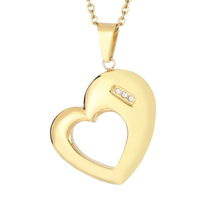 Heart Pendant Necklace Stainless Steel Hollow Asymmetrical Rhinestone Inlaid Fashion Trendy Jewelry For Women