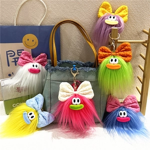Portachiavi Mostro Di Peluche Divertente Con Decorazione A Fiocco Occhi Grandi Labbra Spesse Ciondolo Per Borsa Cartone Animato