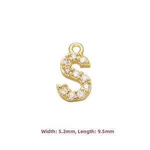 Macro shot of S925 silver letter S pendant with pavé cubic zirconia measuring 5.2x9.5mm
