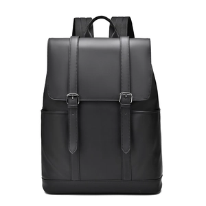 Minimalist black waterproof travel backpack with large capacity and double buckle flap design