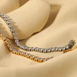 Elegant gold and silver stainless steel tennis bracelets with cubic zirconia stones