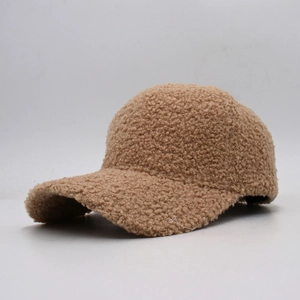 Unisex camel lamb wool baseball cap with thick fleece texture for winter warmth