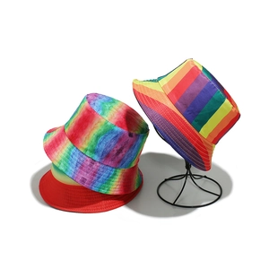 Rainbow Striped Bucket Hat Polyester Sun Protection Summer Outdoor Beach Party Colorful Tie Dye Fisherman Sun Cap For Men Women