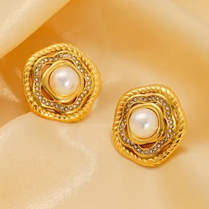 Orecchini A Lobo Vintage Con Künstliche Perle E Strass In Acciaio Inossidabile Placcato Oro Gioielli Eleganti Da Donna