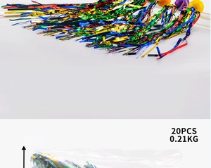 Detail of 20pcs colorful tinsel tassel balls packaging, weighing 0.21kg for party decor