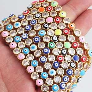 Colorful Evil Eye bracelet with enamel beads and zircons on a gold-plated chain