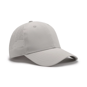 Breathable light grey quick-dry baseball cap with laser-cut side vents for men