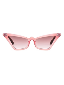 Front view of trendy cat-eye sunglasses with transparent pink frame and gradient lenses