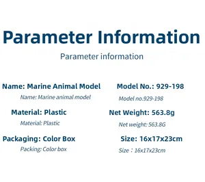 Spécifications détaillées des modèles d'animaux marins incluant taille et matériau