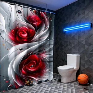Modern abstract red rose waterproof shower curtain for contemporary bathroom decor