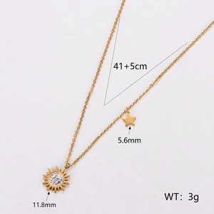 Elegant 18k gold stainless steel necklace with sun and star pendants and micro crystals