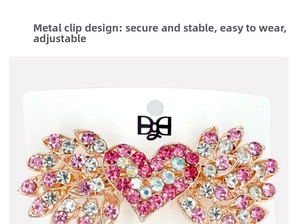Dettaglio della clip metallica con strass a cuore rosa per una tenuta sicura e stabile