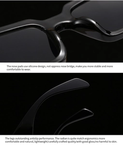 Detail of square sunglasses showing silicone nose pads and ergonomic non-slip temples